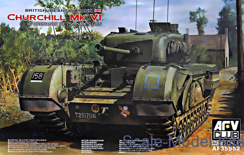 AFV-Club - British infantry tank Churchill MK VI w/ ordnance QF 75mm MK V  Gun (Limited) - plastic scale model kit in 1:35 scale (AF35S52)//Scale -Model-Kits.com