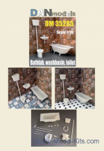 Accessories for diorama. Bathtub & washbasin, toilet 3 pcs