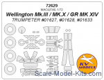 KVM72629 Mask 1/72 for Wellington Mk.III/MK.X/GR MK XIV + wheels, Trumpeter kits