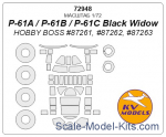 KVM72948 Mask 1/72 for P-61A/P-61B/P-61C Black Widow + wheels, Hobby boss kits